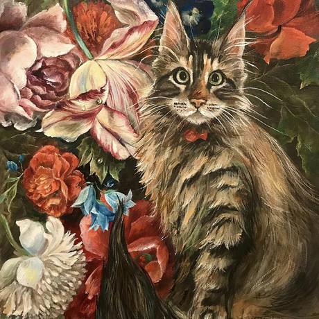 Cat with flowers